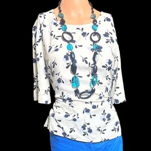 Ann Taylor Blue and White Fitted Blouse